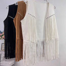 Retro Western Cowboy Style Soft Suede Tassel Vest Spring Autumn Sleeveless Cardigan Women Casual Waistcoat Sweetwear