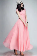Women's Short-Sleeved Chiffon Evening Dress, Female Party Dress, Monochromatic, Bohemian, Long, Elegant, New, 2022