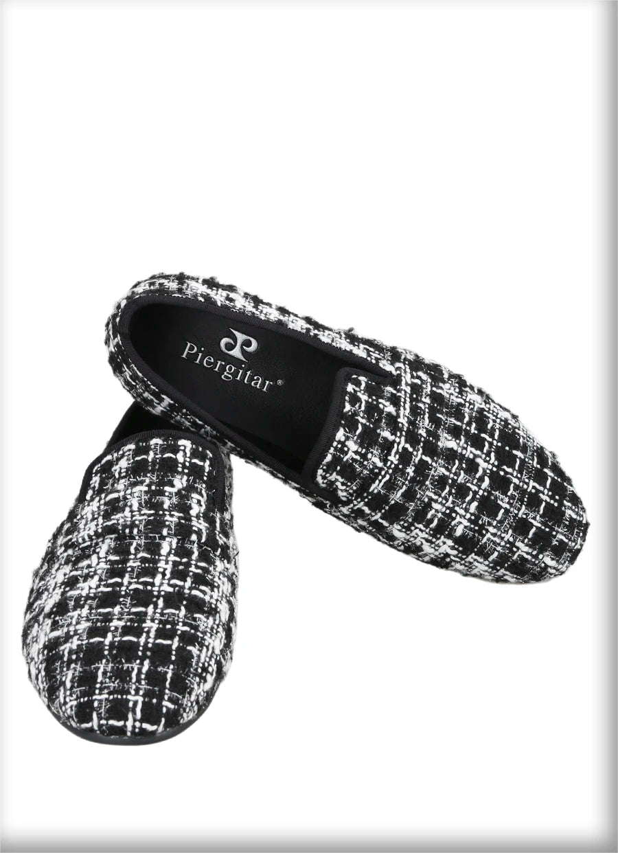Luxury Brand Black and White Knitted cotton Men's penny Loafers British Classic Slip On Smoking Slippers