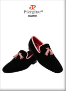 Piergitar 2023 Classic Black Velvet Slip-On Slippers Shoes Handmade Pink Suede Men's Loafers For Party And Wedding Plus Size