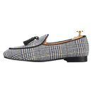 Piergitar Gray Color Gingham Cotton Men's Loafers With Leather Tassels Fashion Party Handmade Smoking Slippers Slip-On Flats