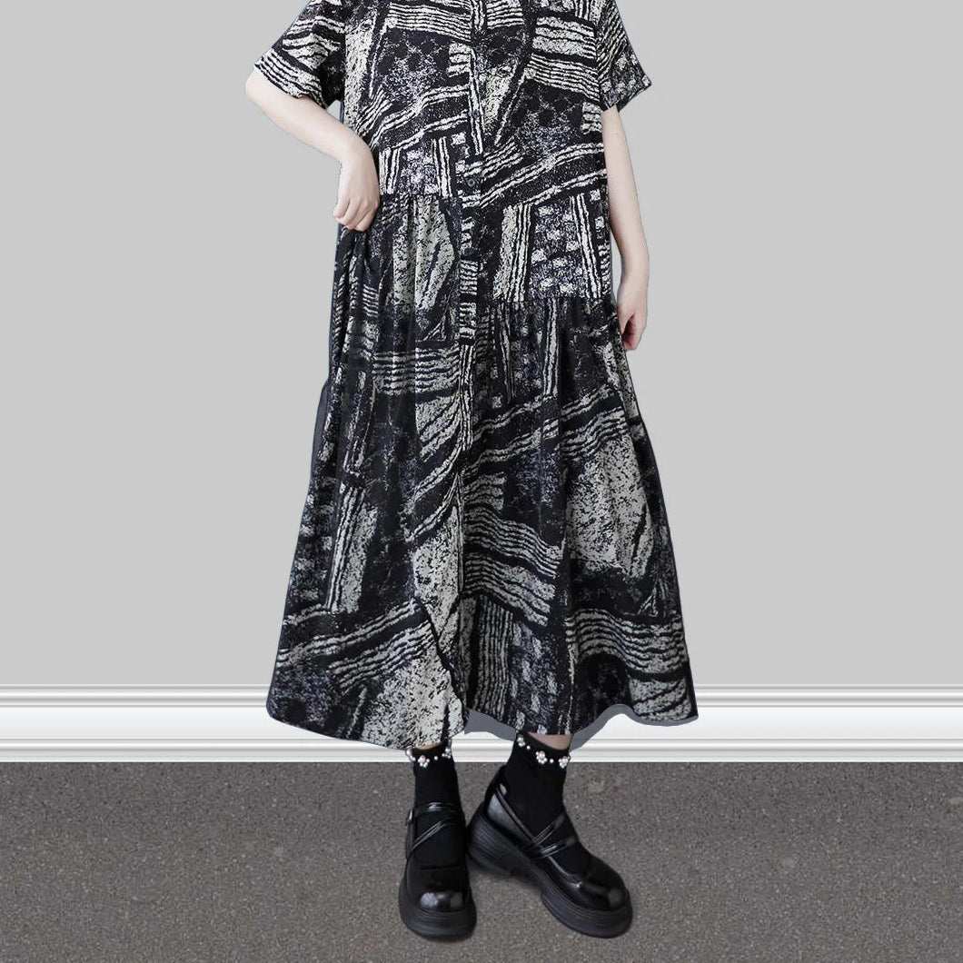 Stripe Print Mid Length Buttoned Midi Dress