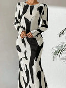 Long Sleeve Crew Neck Open Back Tie Up Women Bodycon Dress Maxi Women Outfit