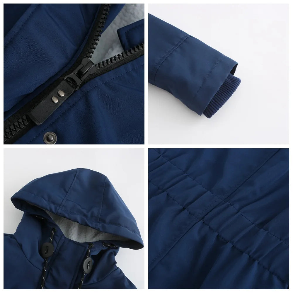Women's Warm Hooded Parkas, Thick Plush Coats, Female Mid-Long Cotton Jacket, Winter Outwear, Big Size, S-5XL