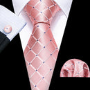 Peach Pink Wedding Ties For Men Exquisite Paisley Silk Pocket Square Cufflink Sets Fashion Woven Suit Necktie Groom Barry.Wang