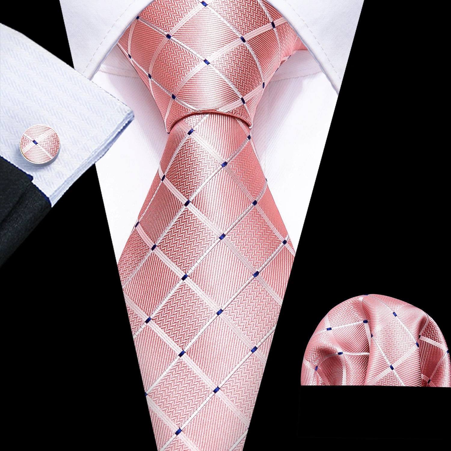Peach Pink Wedding Ties For Men Exquisite Paisley Silk Pocket Square Cufflink Sets Fashion Woven Suit Necktie Groom Barry.Wang