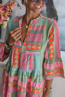 Women V Neck Three Quarter Sleeve Pullover Dress