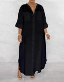 Women Loose Long Sleeve Open Neck Dress