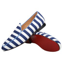 Piergitar 2022 New Arrival Blue And White Stripes Canvas Men Loafers For Party And Prom Handmade Male Slip-On Flats Red Bottom