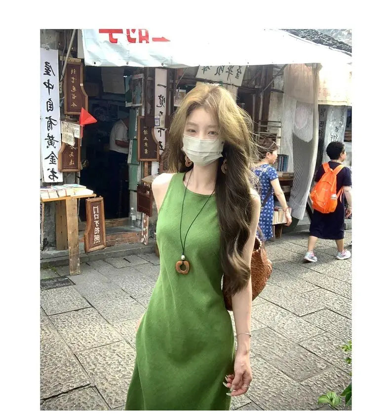 Ramie Linen Slip Dress 2025 Summer Women Sleeveless Maxi Dress Organic Minimalist Aesthetic Waist Defined Sustainable ResortWear