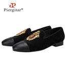 Piergitar 2022 New British Style Retro Embroidered Patch Men's Loafers Handmade Leather Stitching Velvet Moccasins Slip-On Shoes