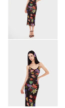 Black Tropical Maxi Dress 2025 Women Sleeveless Bodycon Mesh Dress Jungle Print Backless Evening Dress Dark Flora Aesthetic
