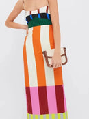 Women's Long Striped Colorful Spaghetti Strap Maxi Dress