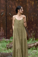 Cotton Linen Long Spaghetti Strap Dress