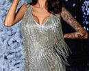 Women's V-neck Deep Sleeveless Pencil Dresses with Fringes
