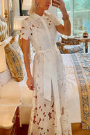 Women's Hollow Lapel Tie Up Lace Dress