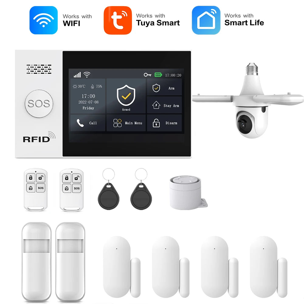 Tuya Smart Life APP Compatible Wireless GSM Alarm System WiFi Burglar Detection Real-Time Alerts for Home Garage Office Shop