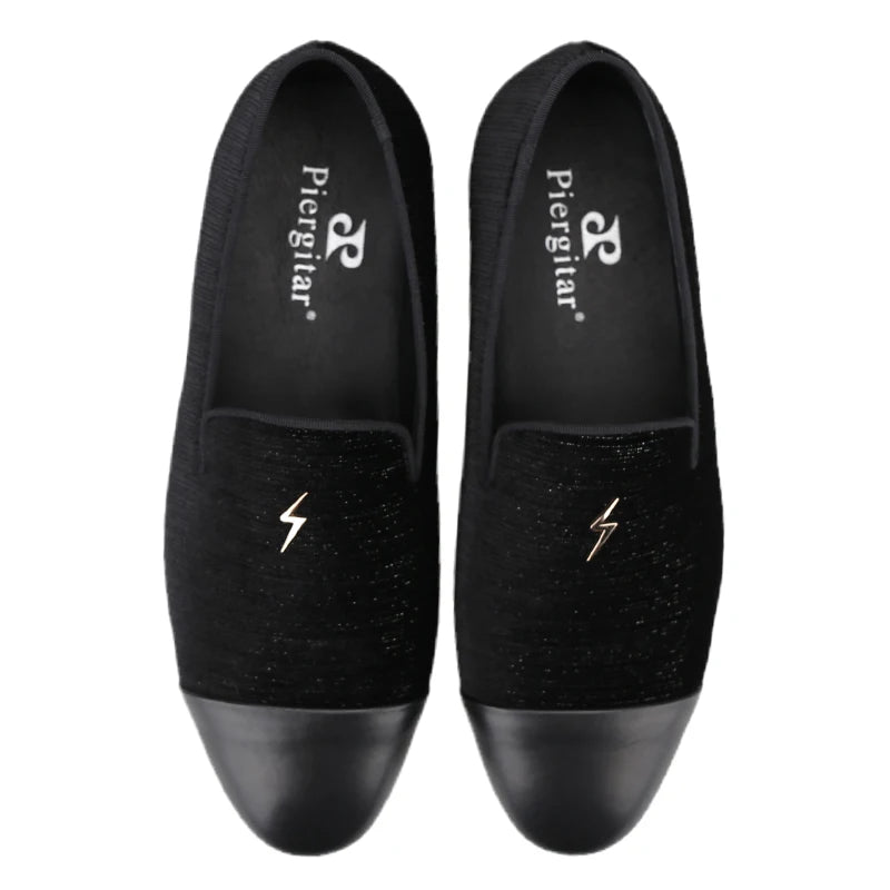 Piergitar 2022 New Summer Style Mulberry Silk Velvet Stitching Leather Slip-On Men's Loafers With Lightning Buckle For Wedding