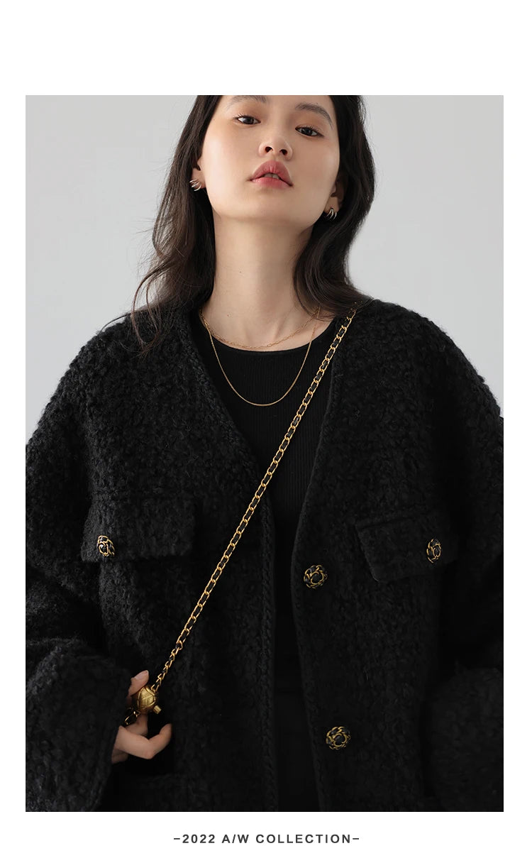 CHIC VEN Women's Woolen Coat Heavy Industry Down Jacket Vintage V-Neck Woman Down Coat Female Tops Autumn Winter 2024