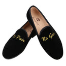 Piergitar BLack Velvet Men Moccasin With Gold Personality Letters Embroidery For Banquet And Party Handmade Slip-On Loafers