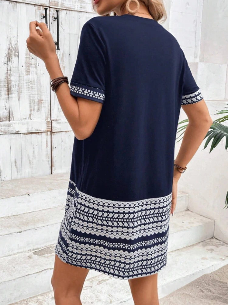 Women's Short Sleeve Bodycon Dress Geometric Print Spring Summer Music Festival Casual Fashion Ladies' Tight Dress