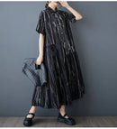 Stripe Print Mid Length Buttoned Midi Dress