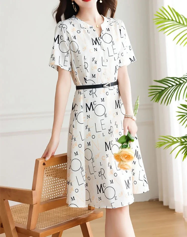 Midi-length Satin Woman Dress with chiffon