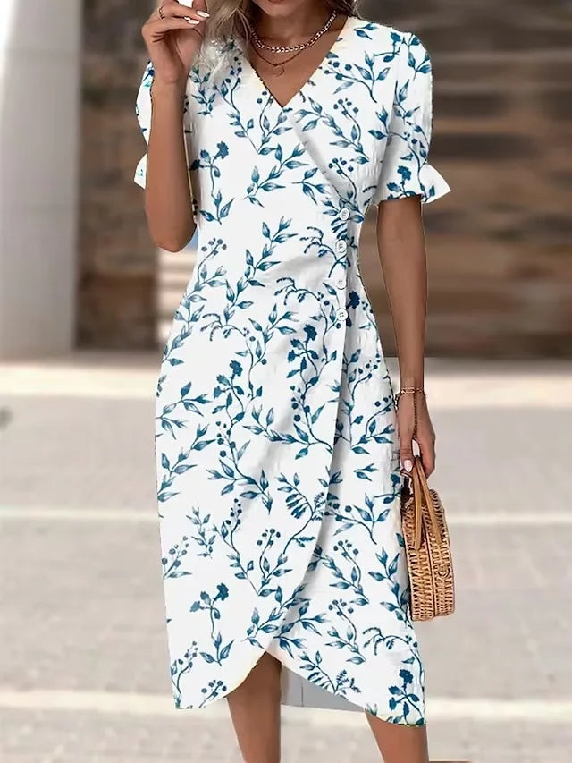 Women's V-Neck Floral Midi Dress