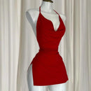 Women's Mini Red Halter Dress