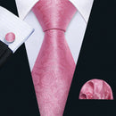 Peach Pink Wedding Ties For Men Exquisite Paisley Silk Pocket Square Cufflink Sets Fashion Woven Suit Necktie Groom Barry.Wang