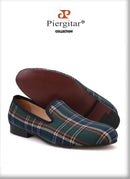 Piergitar 2023 New Red And Green Classic Scottish Plaid Men's Loafers For Party Handmade Slip-On Moccasins Leather Insole