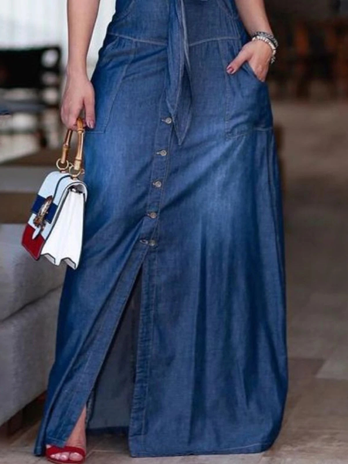 Women Light Washed Jean Tank Dress