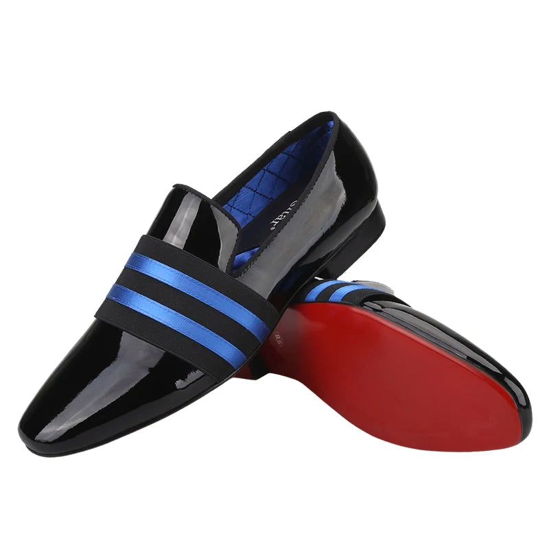 Men's Patent Leather Slip-On Shoes with Patchwork Colour Crossband Comfortable Wear for Fashion Party