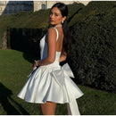Elegant 3d Bow Backless White Mini Dress Women Fashion Sling A-line Pleated Vestidos  Spring Summer Lady Party Evening Gown
