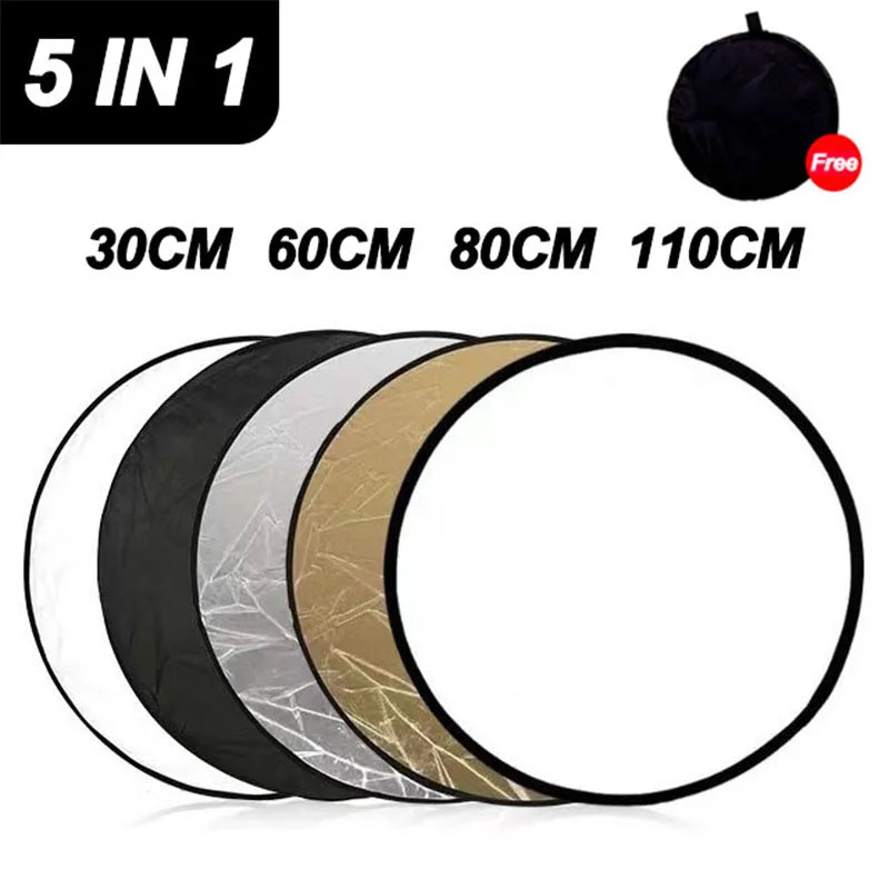 5 in 1 Round Reflectors Collapsible Photography Fill Light Batter Diffuser