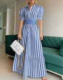 Women's Stripe Print High Waist Dress