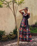 2024 Spring/Summer New Women Retro Fashion One Shoulder Red Flower Printed Waist Collection Long Style Large Swing Casual Dress