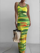 Gradient Printed Long Dress Summer New Women's Fashionable Printed Sexy Sleeveless Suspender Slim Fit Hip Hugging Long Dress