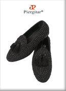 Piergitar 2025 White And Black Colors Tweed Men's Loafers With Handmade Tassels British Classic Style Slip-On Smoking Slippers