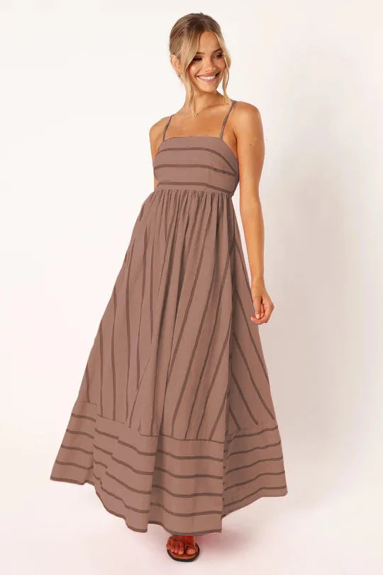 Spring And Summer Striped Vest Backless Large Swing New Dress For Women, Collarless And Sleeveless Oversized Swing Dress