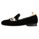 Piergitar Handcraft Black Velvet Slip-On Shoes With Gold Wings Metal Buckles For Wedding And Prom Classic Style Men's Loafers