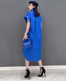 Extra Sleeves Decorated New 2025 Summer Korean Style Woman Purple Shirt Dress Loose Fit Chic Unique Big Size Casual Robe JKXD005
