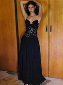 Women's Sleeveless High Waist Pleated Hollow Lace Dress
