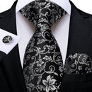 Men's Black Ties Handkerchief Cufflinks Business Formal Floral Striped Solid 8cm Necktie Gift for Husband Wedding Accessories