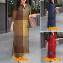 Women Dresses 2025 Vintage Plaid Checked Sundress Lapel Neck 3/4 Sleeve