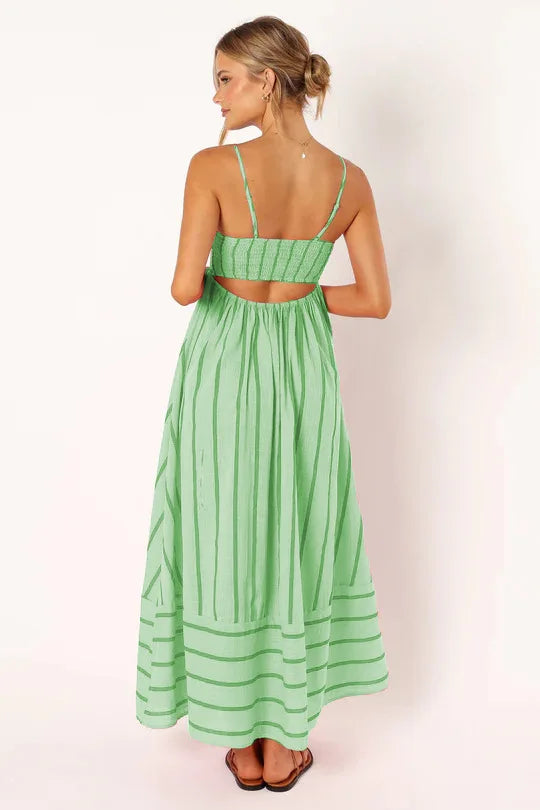 Spring And Summer Striped Vest Backless Large Swing New Dress For Women, Collarless And Sleeveless Oversized Swing Dress