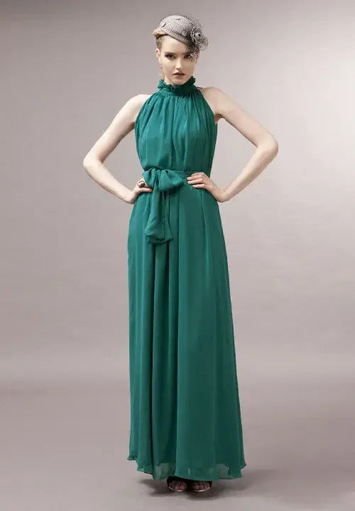 Sleeveless Chiffon Maxi Satin Long Silk Dress