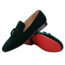 Piergitar New Arrival Two Colors Velvet Men's Smoking Slippers With Matching Velvet Buckles Handmade Slip-On Loafers Red Bottom