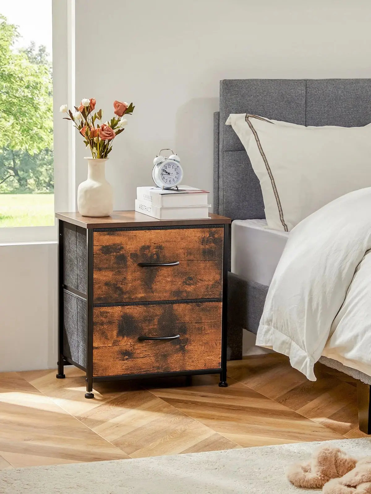 New Fabric Drawers Bedside Sofa Table