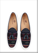 Men's Loafers in Classic Handmade Leather Tassels, Ivory Color Canvas Mix Ethnic Style Cotton
